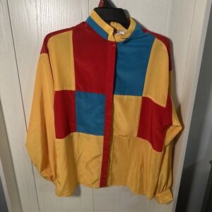 VTG Serge Nancel Woman's Blouse Long Sleeve Button Front Shirt 44 Made in France